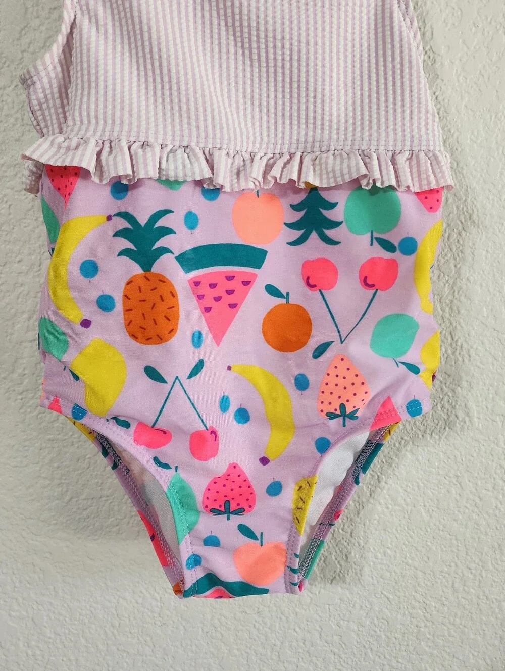 Cat & Jack Girls' 4T Neon Fruit Stripe One Piece Swimsuit